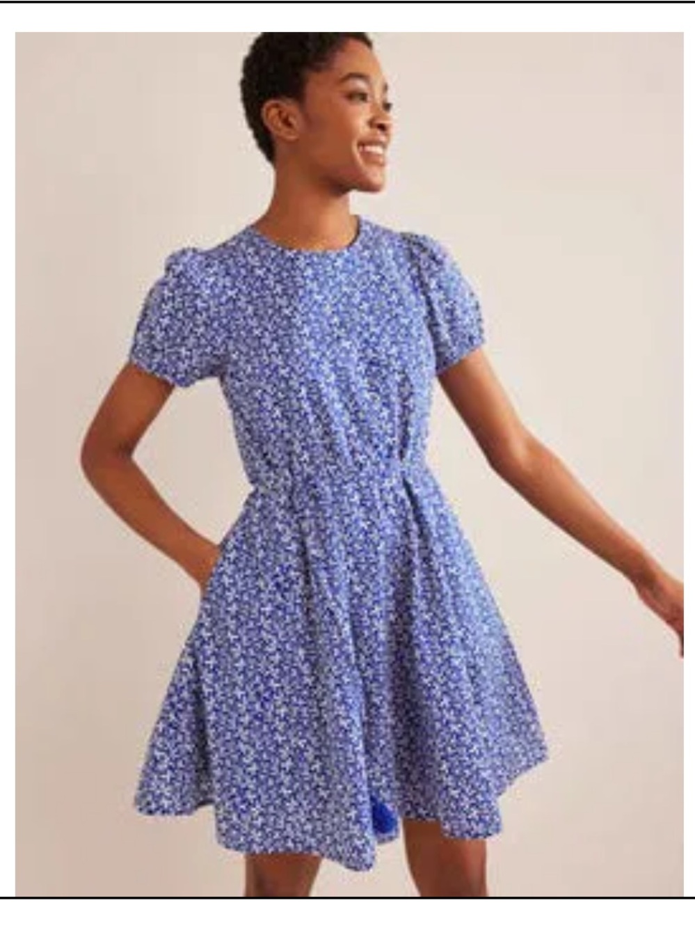 Boden Blue Coral Short Puff-Sleeve Mini Dress